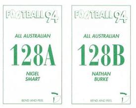 1994 Select AFL Stickers #128 Nigel Smart / Nathan Burke Back
